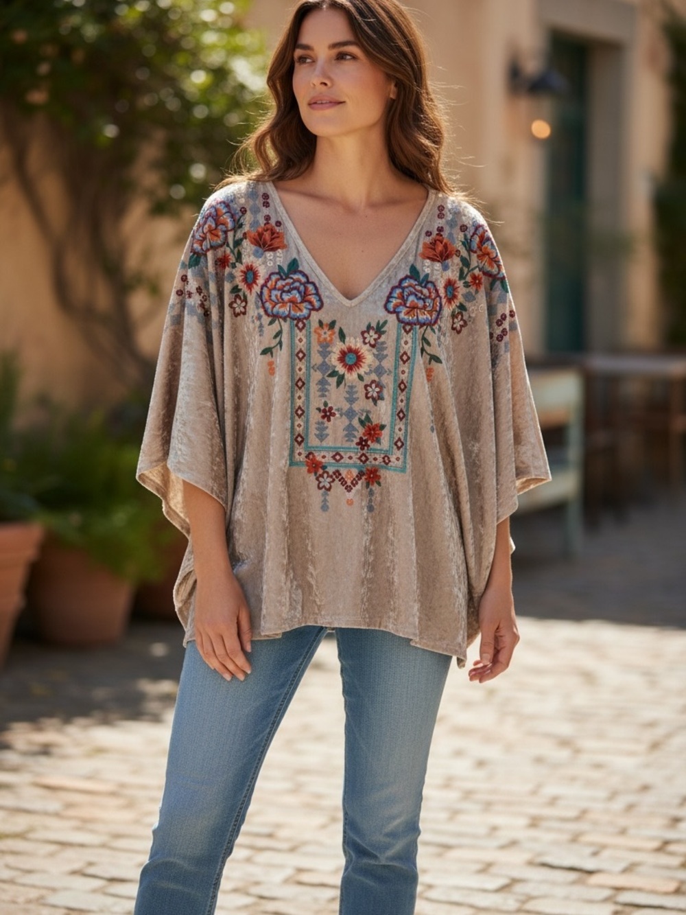 Savanna Jane Cream Velvet Embroidered Tunic